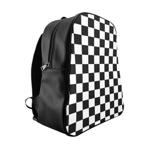 Checkered Backpack with Leather