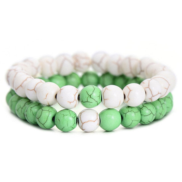 White & Black Marble Bracelets 2Pcs/Set