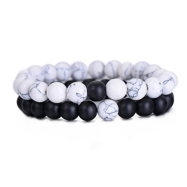 White & Black Marble Bracelets 2Pcs/Set