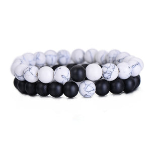 White & Black Marble Bracelets 2Pcs/Set